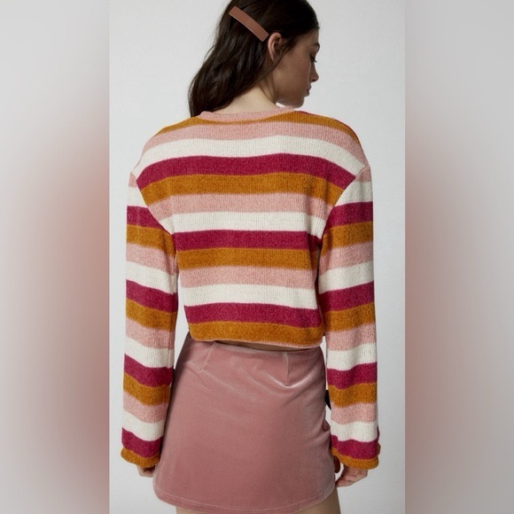 Urban Real Remnants Wide Stripe Chenille Cropped Sweater - Picture 3 of 4